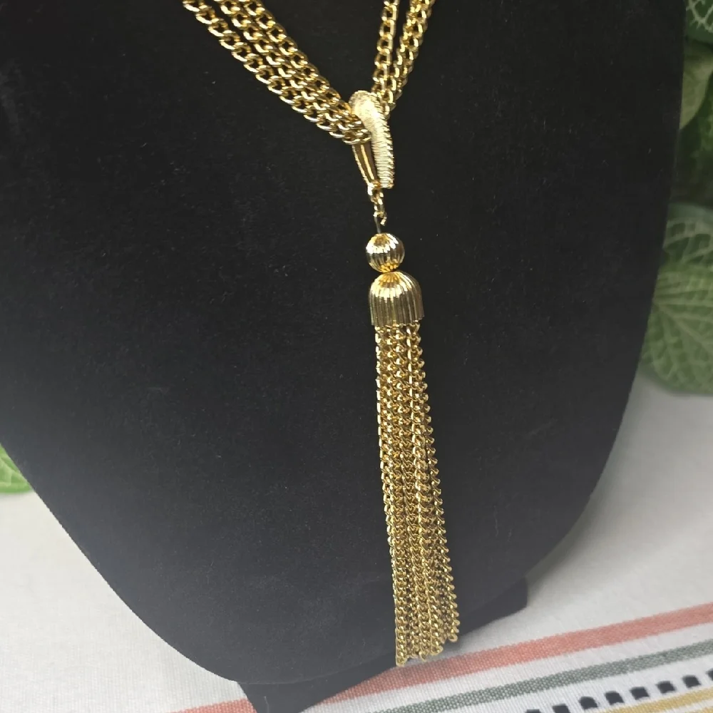 Vintage Multi-Strand Gold Tone Tassel Statement Necklace